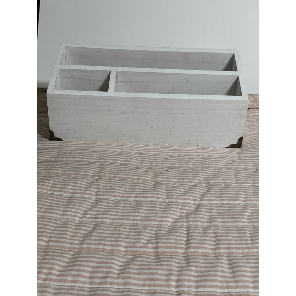 Threshold Wood Desk Organizer White Wash Farmhouse Caddy 13.6in x 5in x 6in